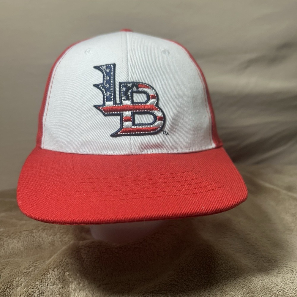 Patriotic‎ LB Embroidered Hat Two-Tone Red White Hook & Loop Strapback Cap
